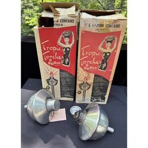 2 MCM Tropic Tiki Torches & Poles Used In Boxes! -7